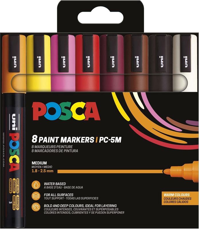 Posca - Marker UNI PC-5M - Warm Kleurenset - 8 Stuks - 2.50 mm