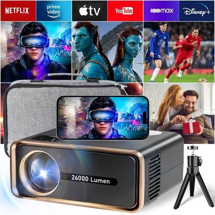 26000L /1080P Videoprojecteur,5D Confocal+Ai Calibrer,Wifi 6/4Khd+ 3D Vidéo,5.3 Doublebluetooth,Pour:iOS/Android/Xbox/Ps5/Tv/Hdmi Noir LIN SHUN DS