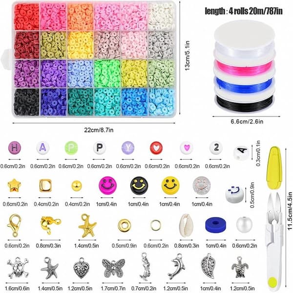 Clay Beads / Heishi Beads Merkki Kit - KREA DIY Smykkesett med forskjellige perler - 7000 stk