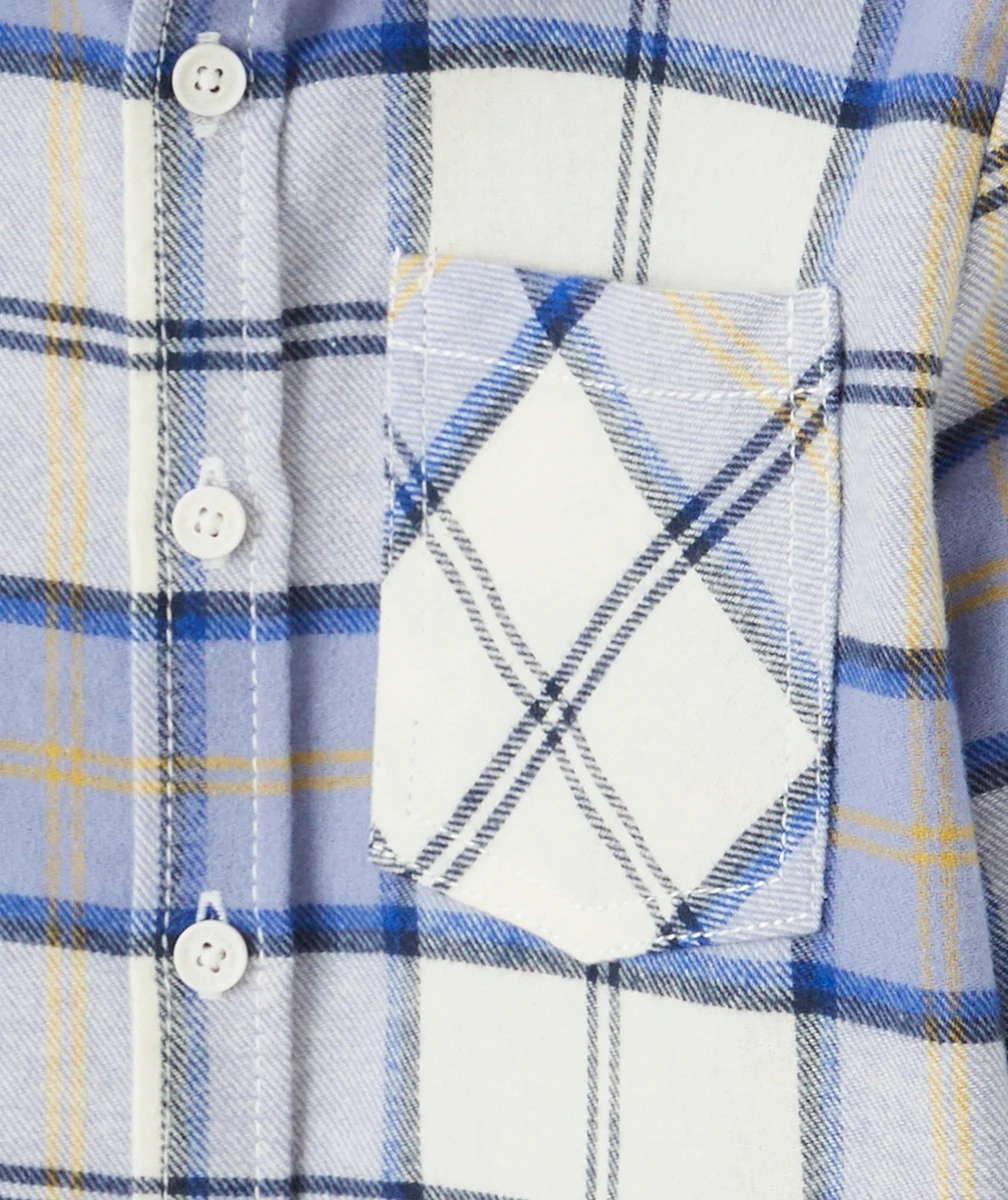 CHEMISE À CARREAUX GARÇON EN COTON BIO BLEU BLANC ET JAUNE