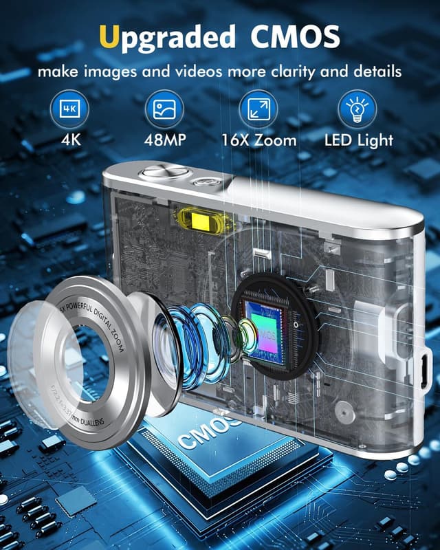 Digitalkamera 4K 48MP 16 x zoom webcam med 32GB TF-kort Sort