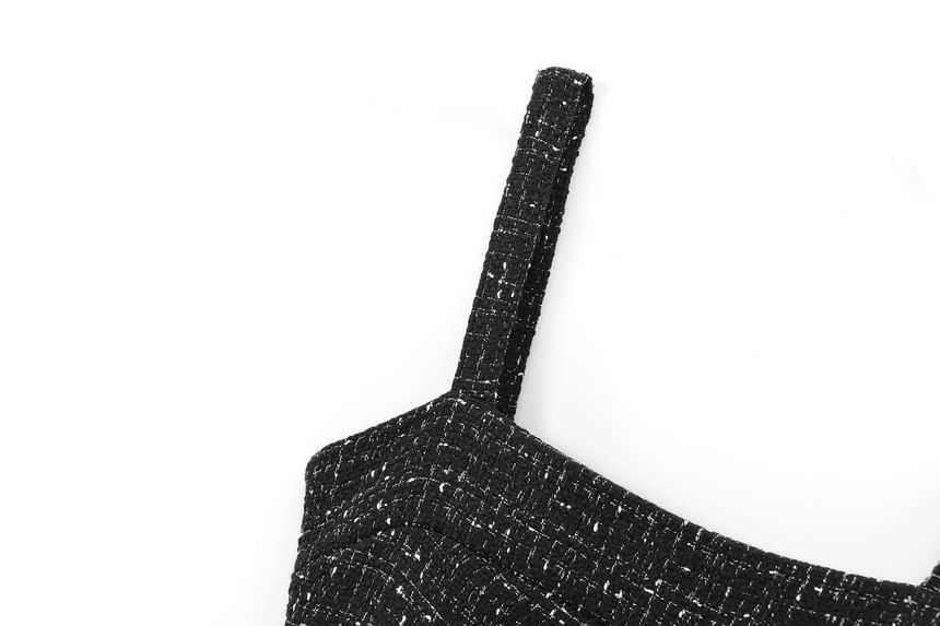 Sensarra - Tweed getextureerde romper met spaghettibandjes