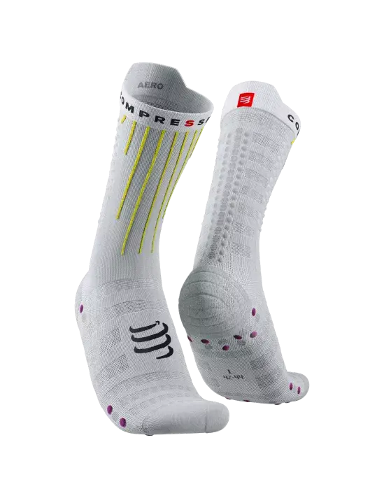 Compressport Aero Compressiesokken Wit/Geel/Neon Roze