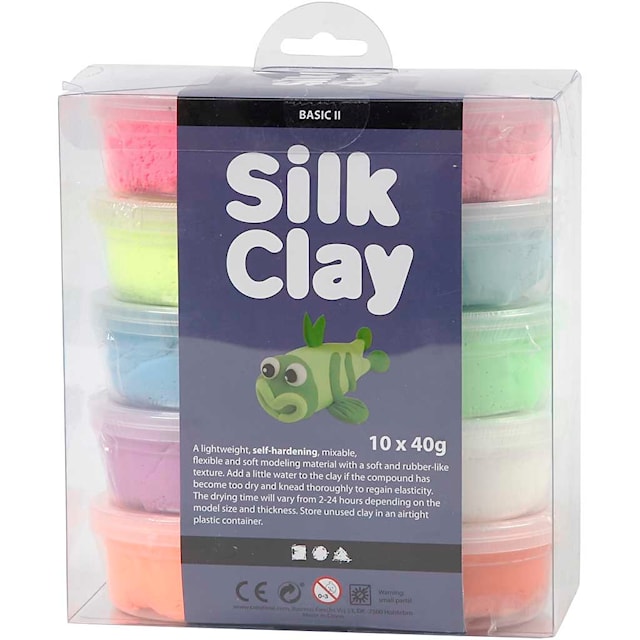 Silk Clay®, Basic 2, ass. farger, 10x40 g/ 1 pk.