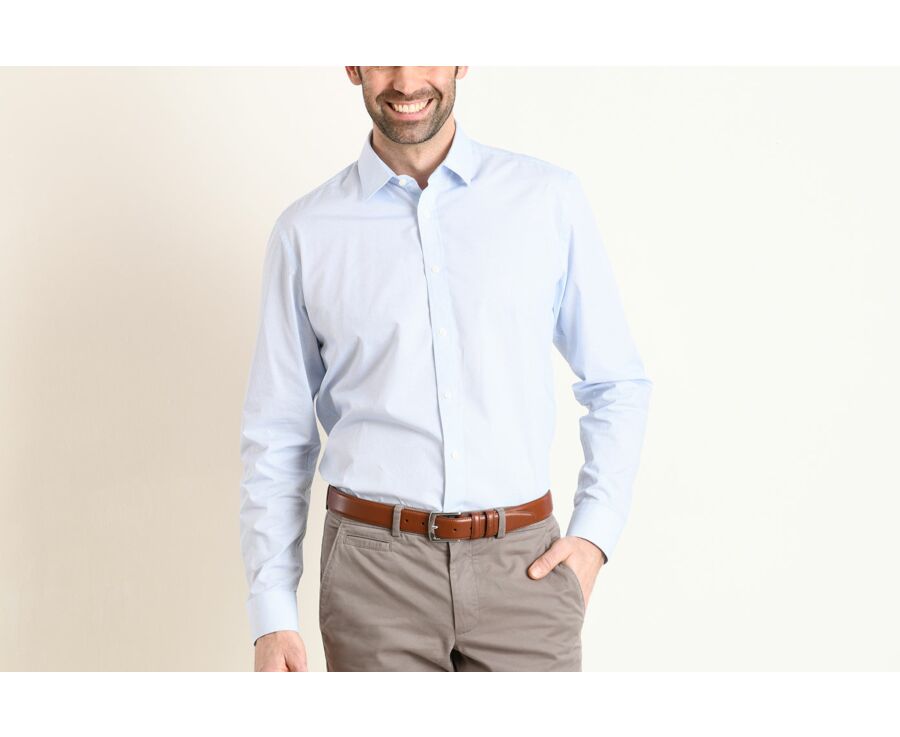 Chemise coton blanche imprimée motifs bleus - Col français - VALÉRIEN