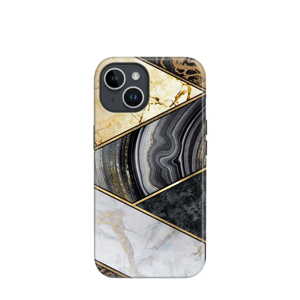 iPhone 14 Hybrid (Kunststoff / Gummi) Hülle Granitoptik - Gold