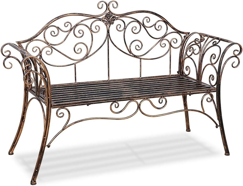 hotsizz Gartenbank für den Außenbereich, aus Gusseisen, mit Rückenlehne und Armlehnen, Gartenbank, geeignet für Parks und Außenbereiche, 133 x 90 x 49 cm, Kupfer