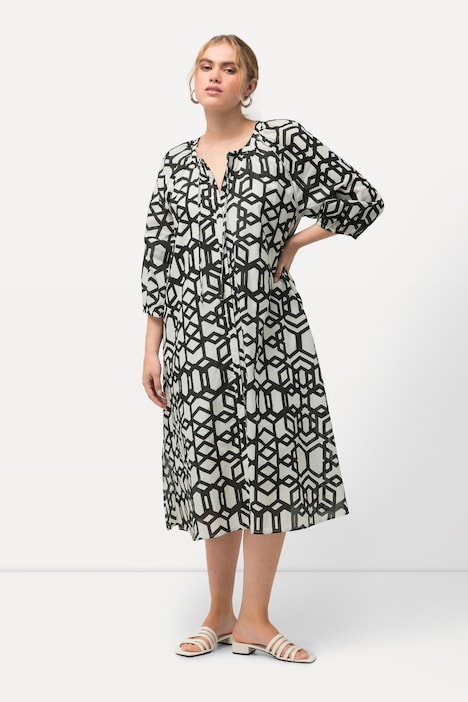 Midikleid, Spitzendetails, Tunika-Ausschnitt, 3/4-Arm