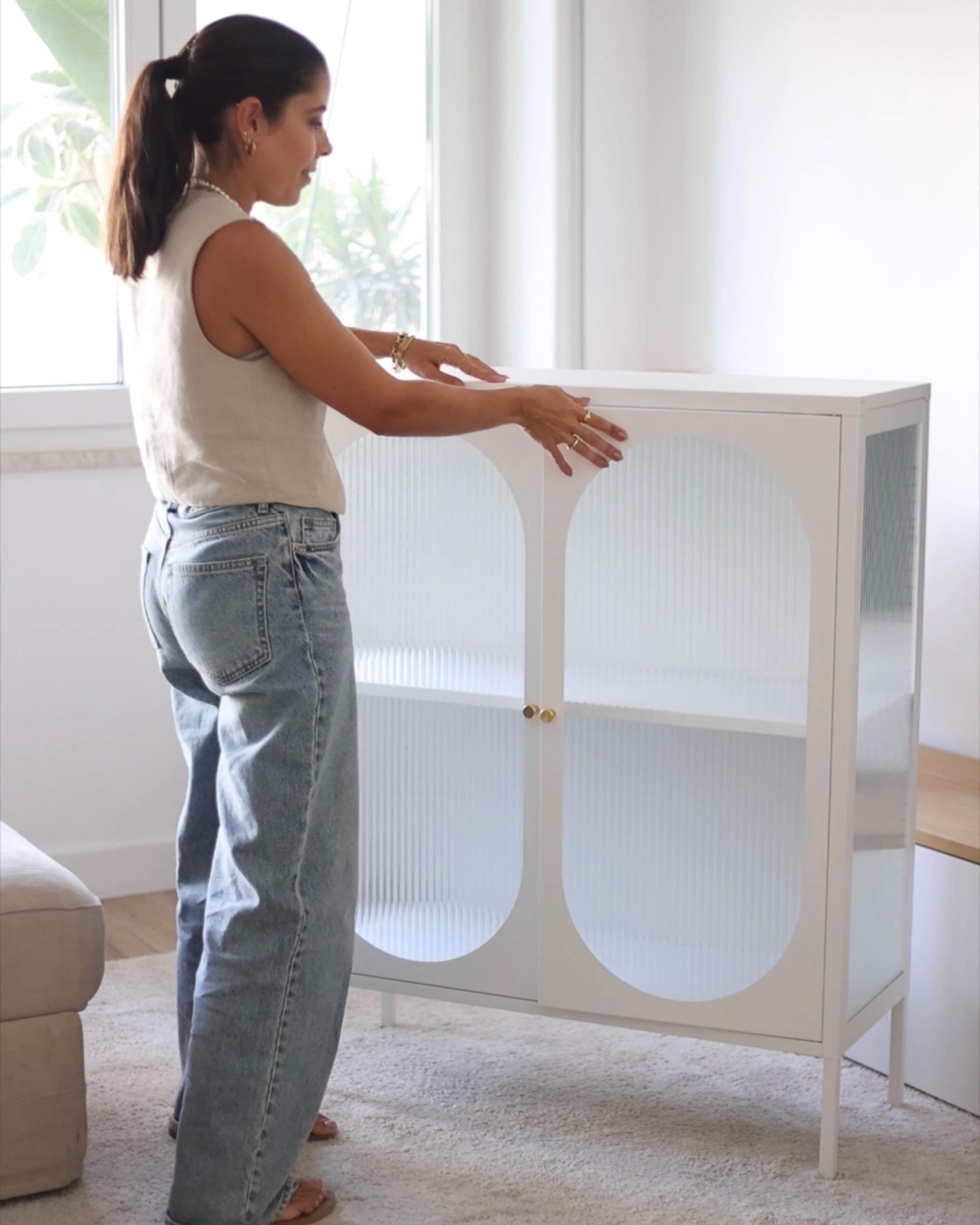Dressoir met glazen deuren SARRE Metaal 90 cm Wit