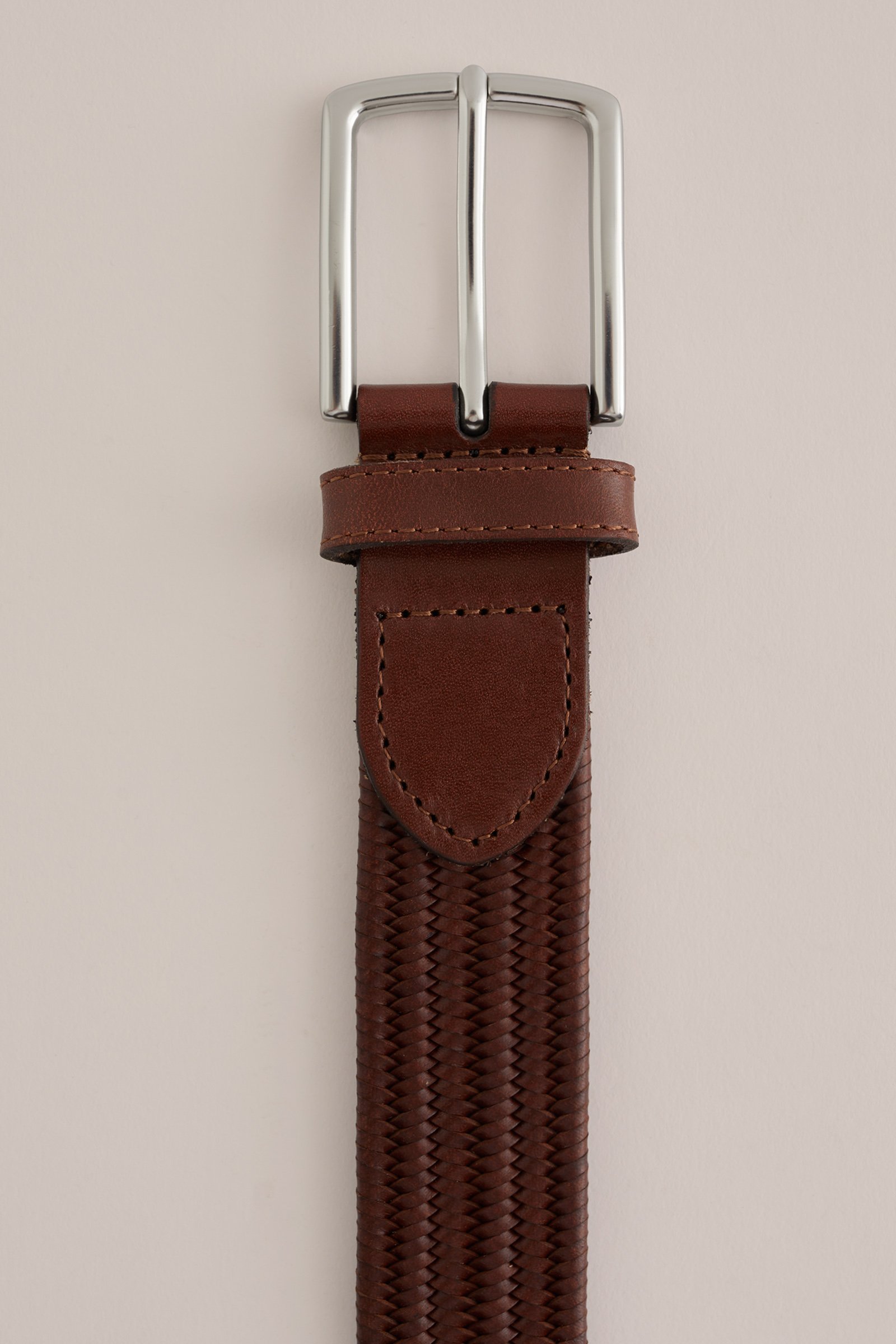 leren riem met gevlochten patroon WE Fashion Donkerbruin