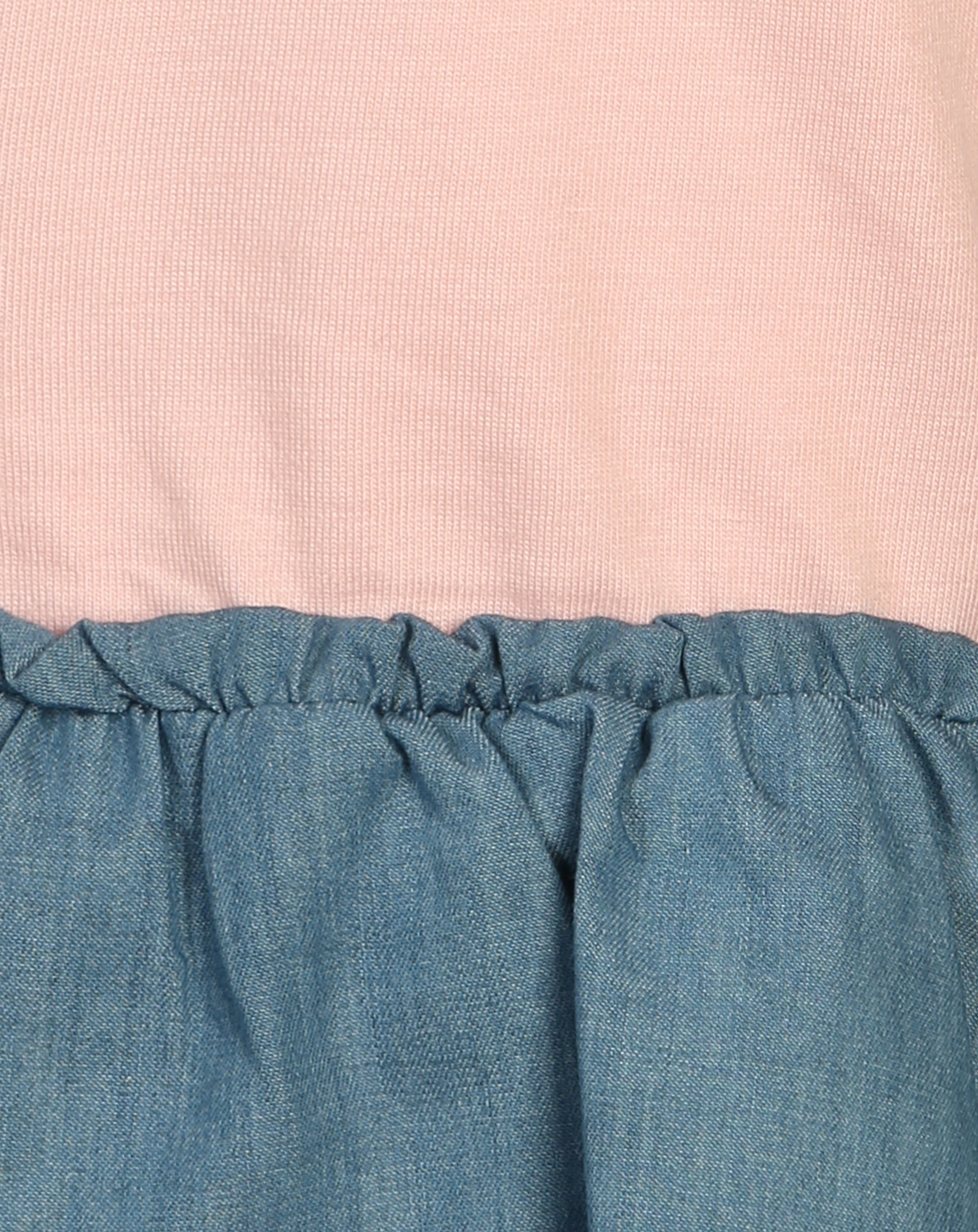 Kurzarm-Kleid KROKO in rosa/jeansblau
