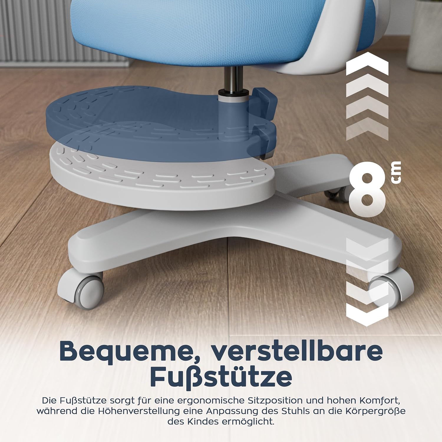 MARK ADLER Junior 4.6 | Ergonomischer Kinderstuhl Schreibtischstuhl Drehstuhl | Höhenverstellbar | Rückenlehne verstellbar | 360° Drehung | Armlehnen klappbar | Schwerkraftrollen | Fußstütze | Blau
