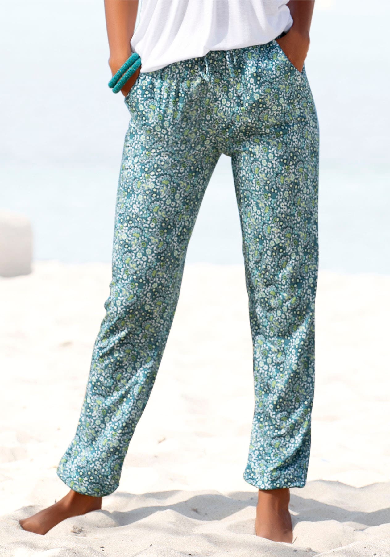 Vivance Jerseyhose  mit Blümchendruck und Taschen, elastischer Bund, Strandhose