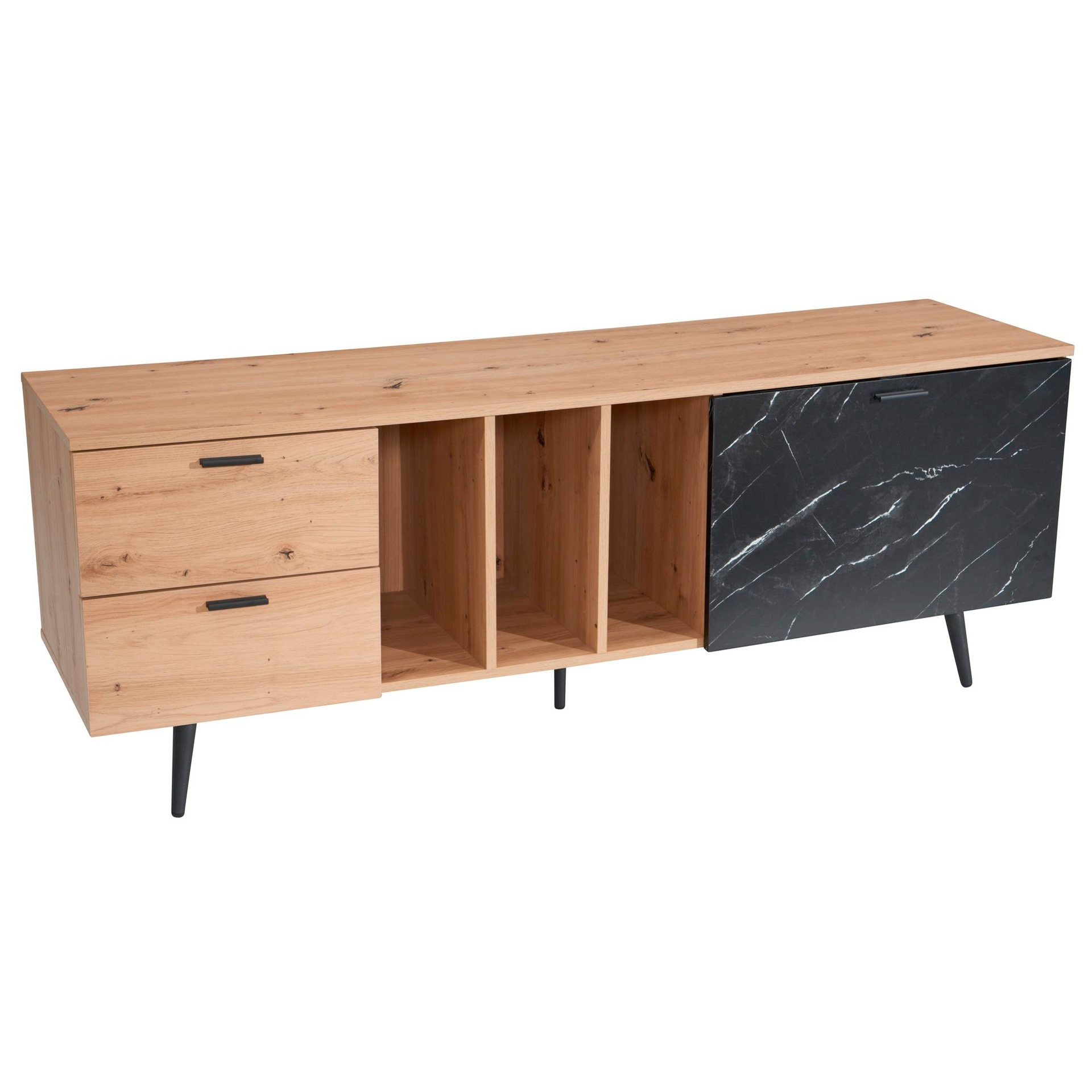 Lowboard 150 x 55 cm Eiche-Dekor/Marmor-Optik