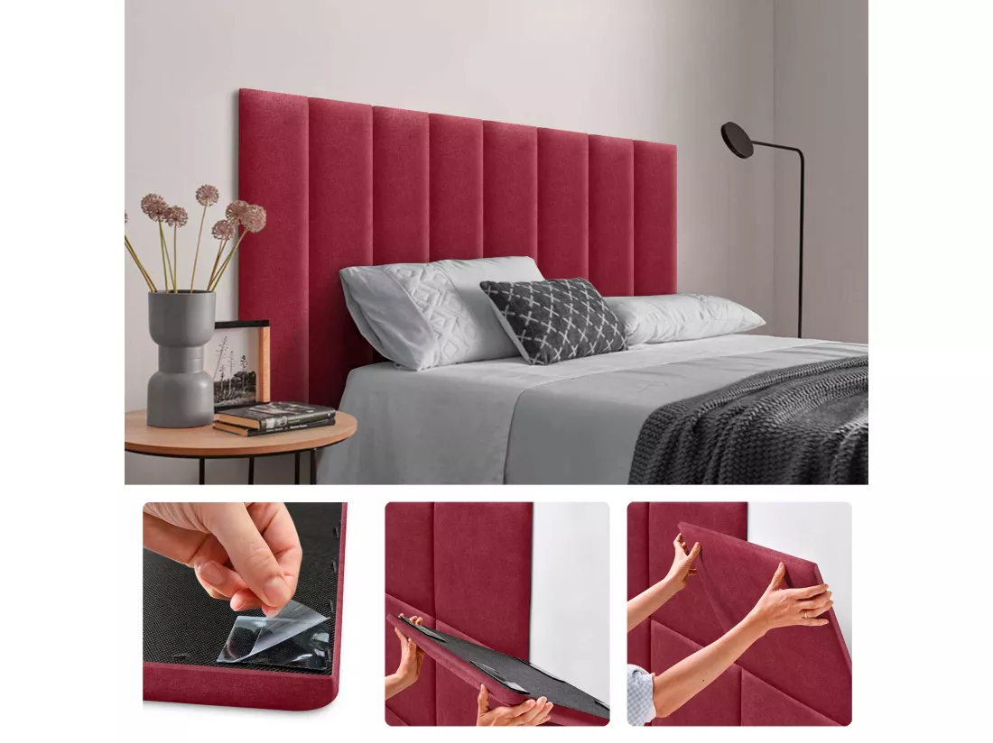 DHOME Lot de 1 Panneaux muraux en tissu auto-adhésifs Panneaux muraux absorbants acoustiques Protection contre les chocs (Rouge, 60x20cm, x1)