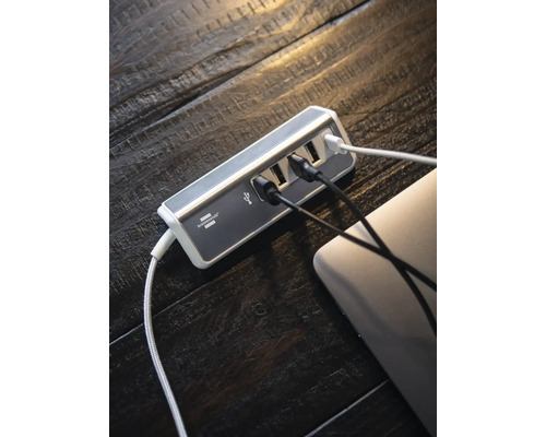 Brennenstuhl estilo multi-poort USB-lader, USB-laadstation, 4x USB-A, 1x USB-C, roestvrijstalen oppervlak, 1,5 m textielkabel