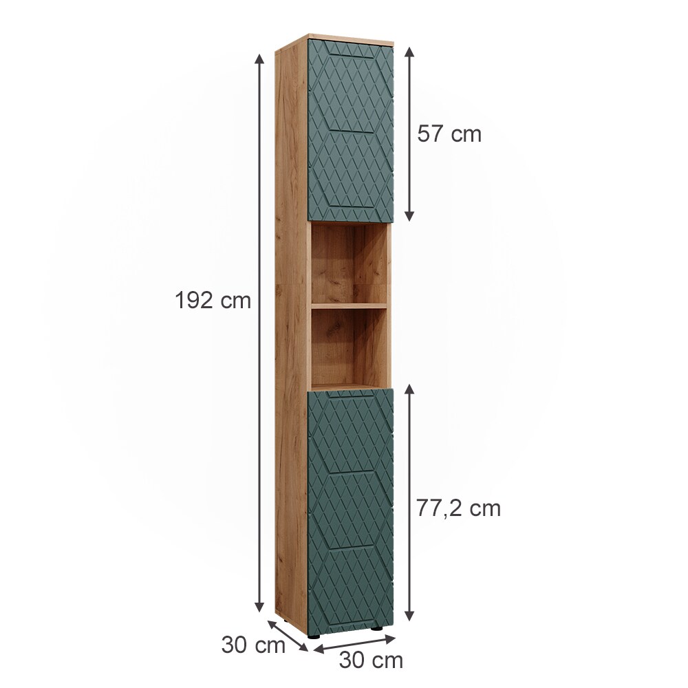 Vicco Hochschrank Irma Eiche Grün 30 x 192 cm Badezimmer