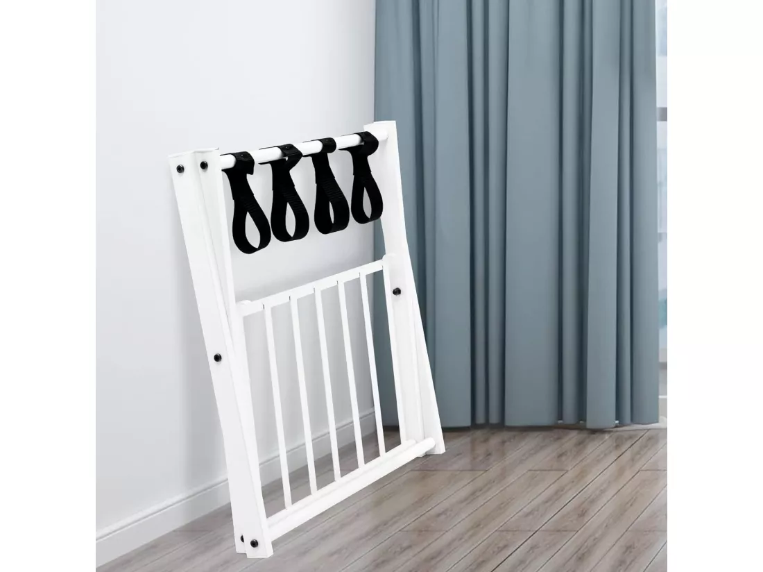 Support de Valise Pliable avec 2 Etages et 4 Sangles, Porte-Valise Fabriqué par des Tubes en Fer de Haute Qualité, Accessoire de Domicile, Hôtel pour Rangement, 68 x 44 x 57 cm, Blanc