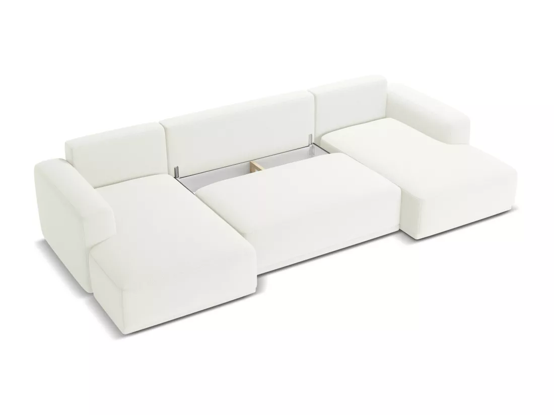 Canapé d'angle panoramique convertible en tissu chenille - blanc - KAILA