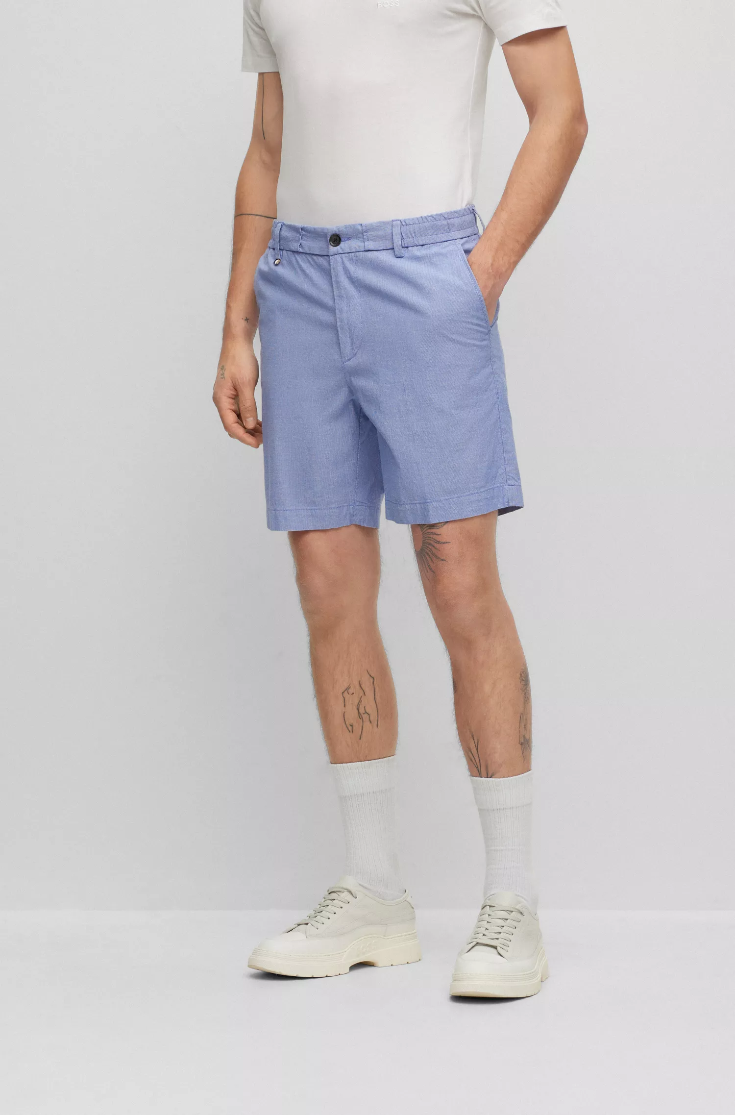 Shorts BOSS pretos de corte justo em popeline de mistura de algodão.