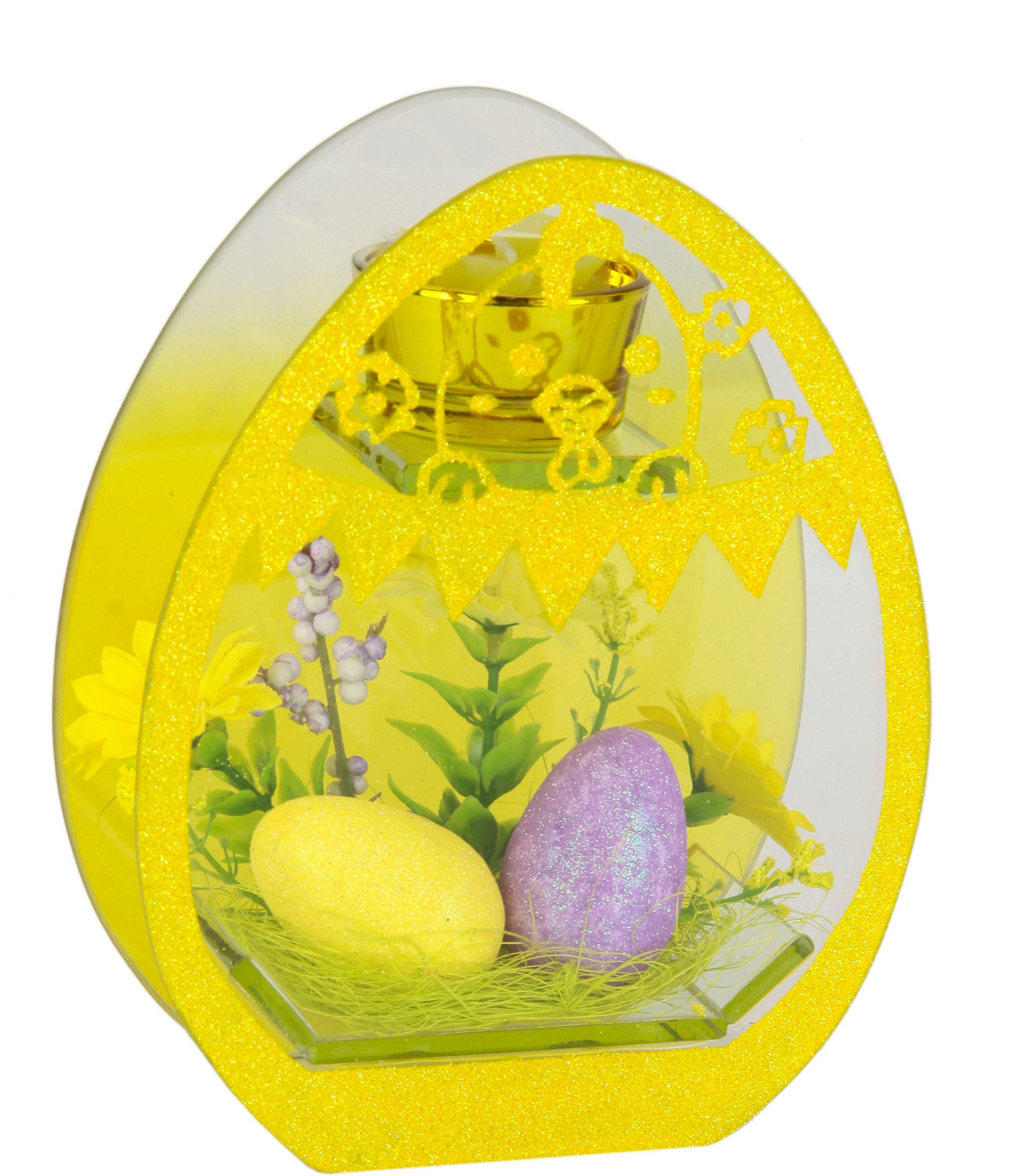 I.GE.A. Teelichthalter »Dekoriert« Mit Oster-Eier 2er Set Kunstblumen Glaseinsatz Kerzen Osterdeko 3D