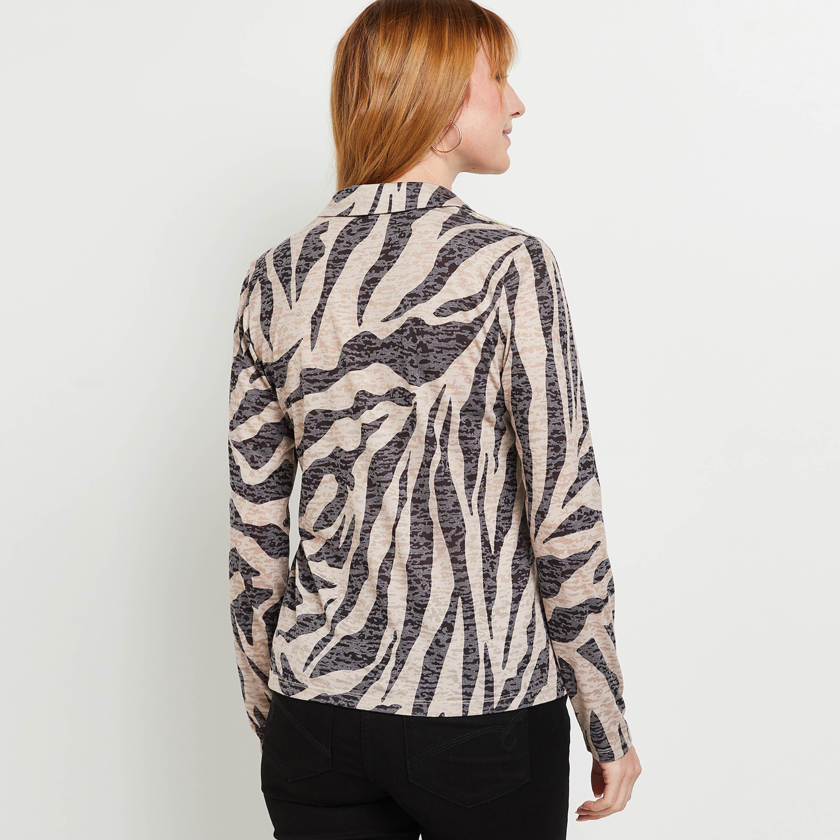 T-shirt boutonné zèbre femme - ECRU