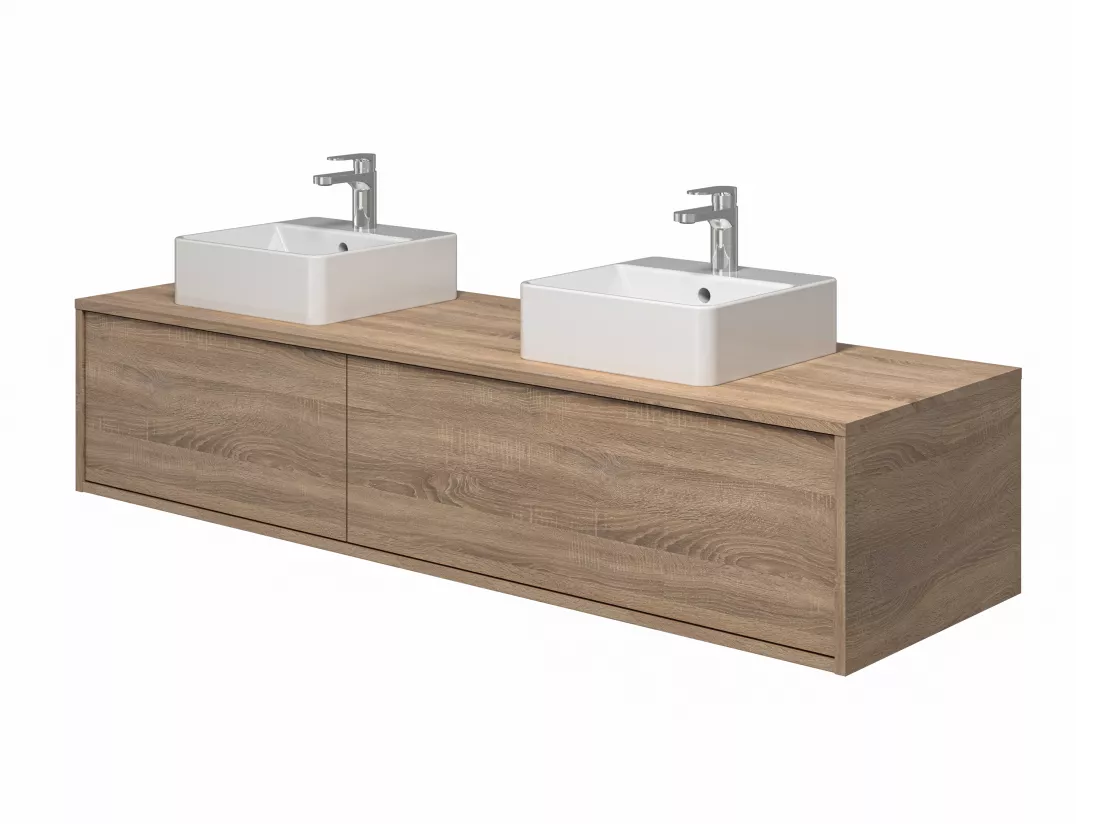 Meuble de salle de bain suspendu coloris naturel clair avec double vasque - L150 cm - ISAURE II