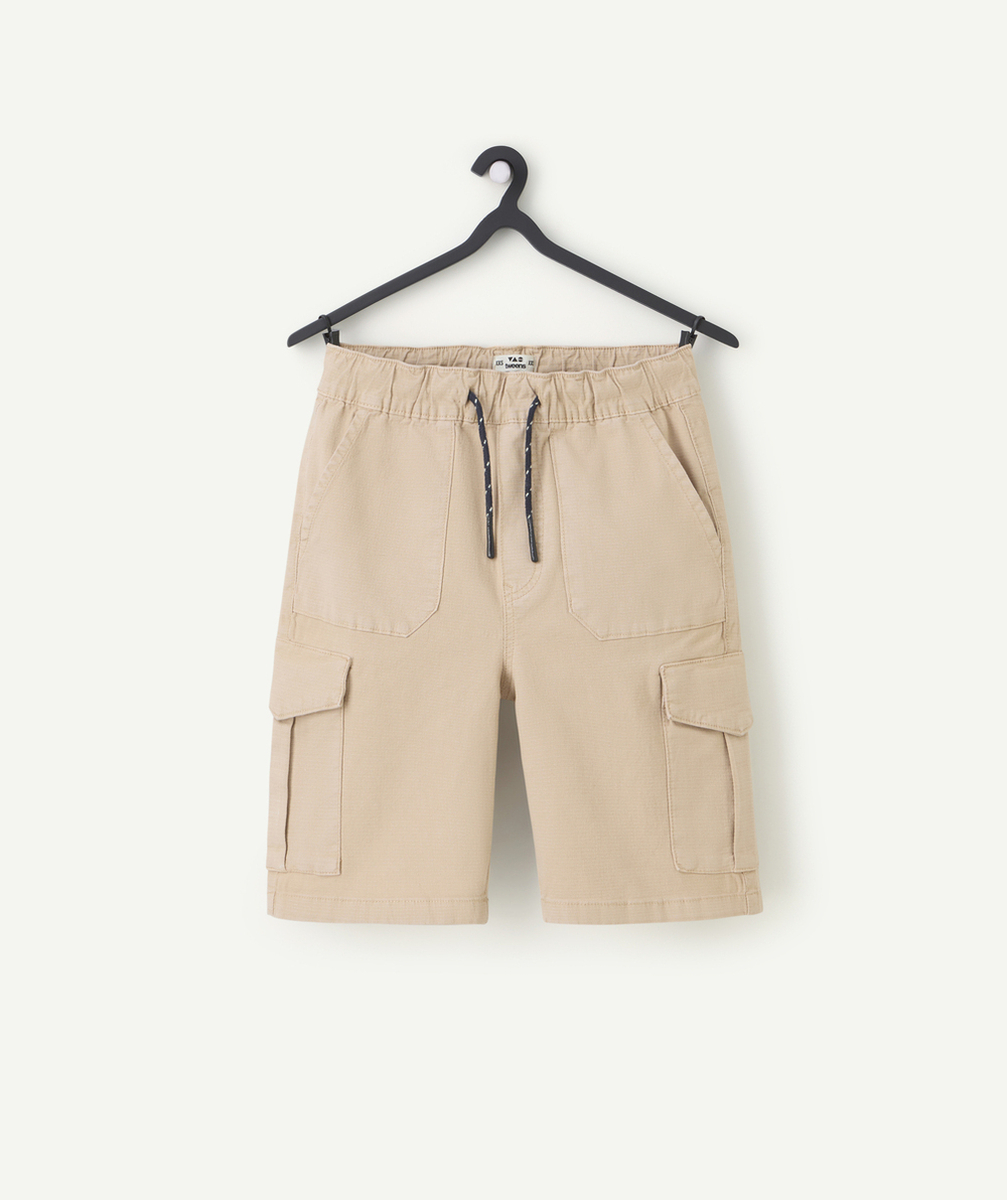 short cargo garçon beige avec taille élastiquée