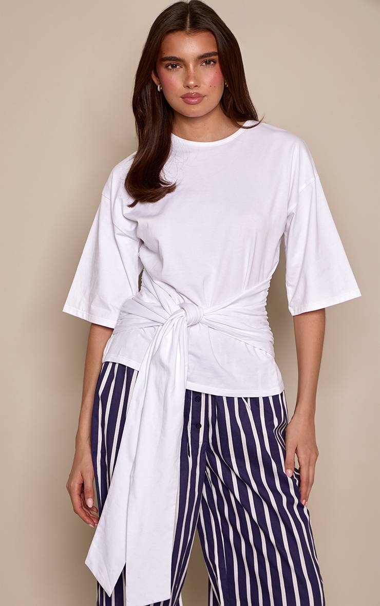 Blanc T-shirt En Coton Avec Détail Drapé