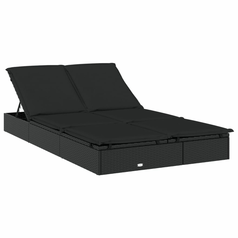 Transat chaise longue bain de soleil 2 places avec toit rond noir 211x112x140 cm