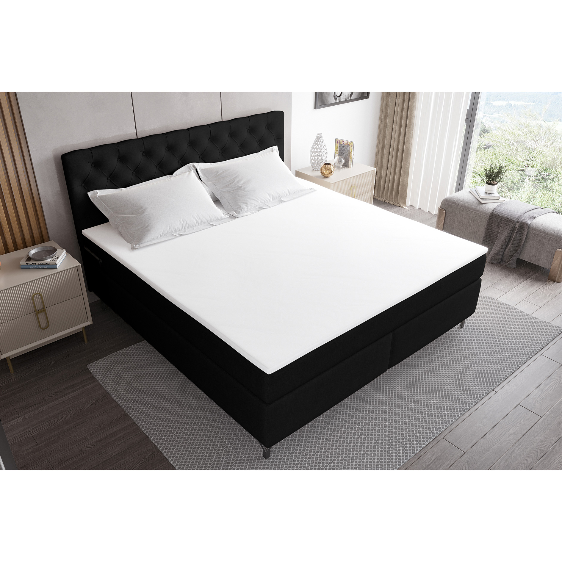 Boxspringbett - schwarz - inklusive Topper - 180x200 cm