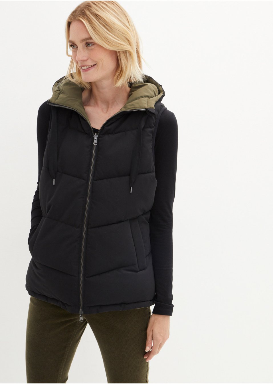 Veste sans manches matelassée réversible avec capuche en polyester recyclé