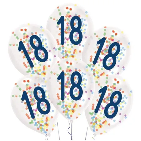 amscan Latexballons 6er Zahl 18, Konfetti Füllung 27,5 cm