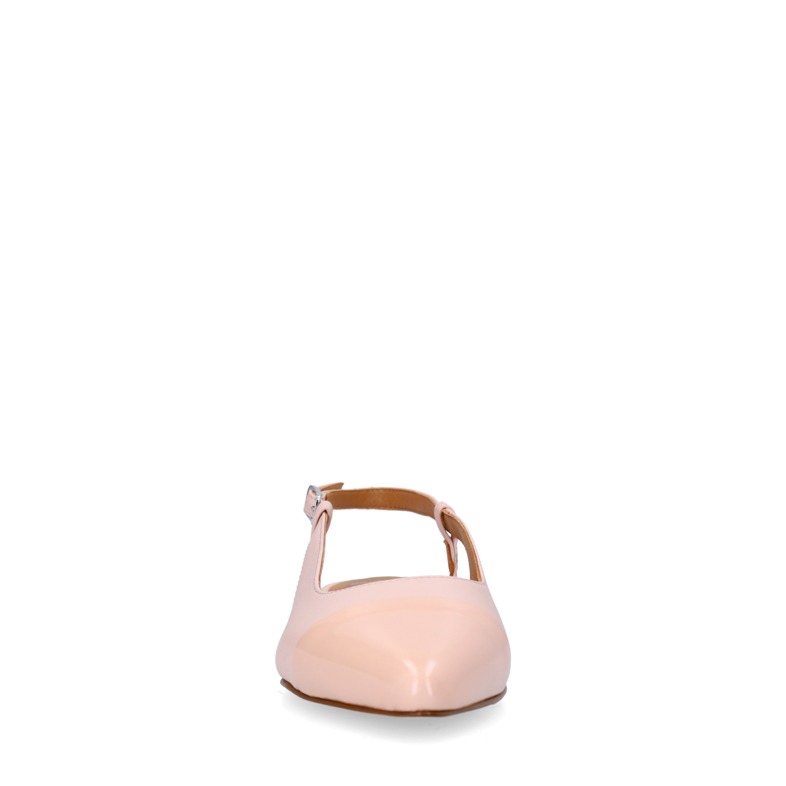 Roze leren slingbacks met lakleren neus