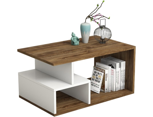 CONCEPT1 - Table basse Art 2042 noyer foncé blanc 90 x 54 x h42cm