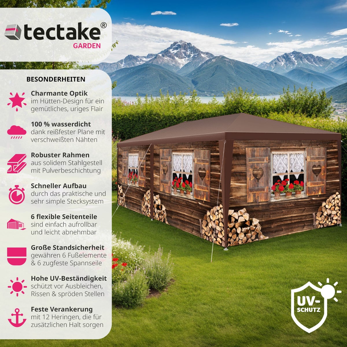 tectake Alpenhut Paviljoen in 2 maten inclusief scheerlijnen en haringen