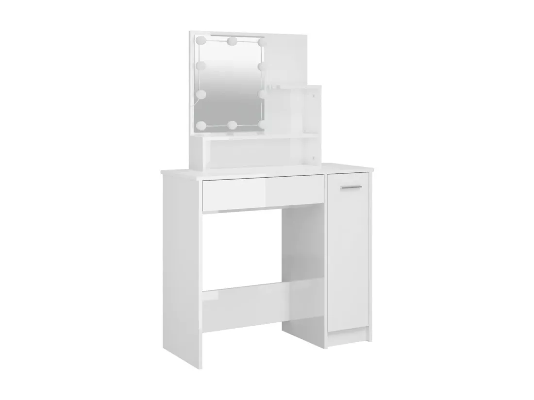 Ensemble de coiffeuse avec LED Blanc brillant Bois d'ingénierie