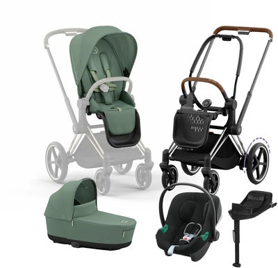 Cybex e-Priam Duovogn inkl. Aton B2 & Base, Leaf Green/Chrome Brown