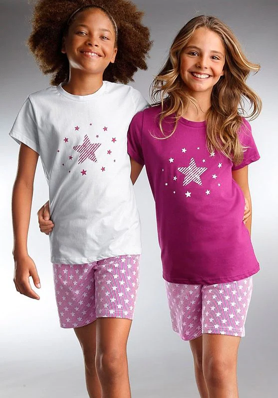 petite fleur Pyjama Set, 2 Stück, 4 Stk. tlg., modischer Sternendruck auf den Shirts und Hosen