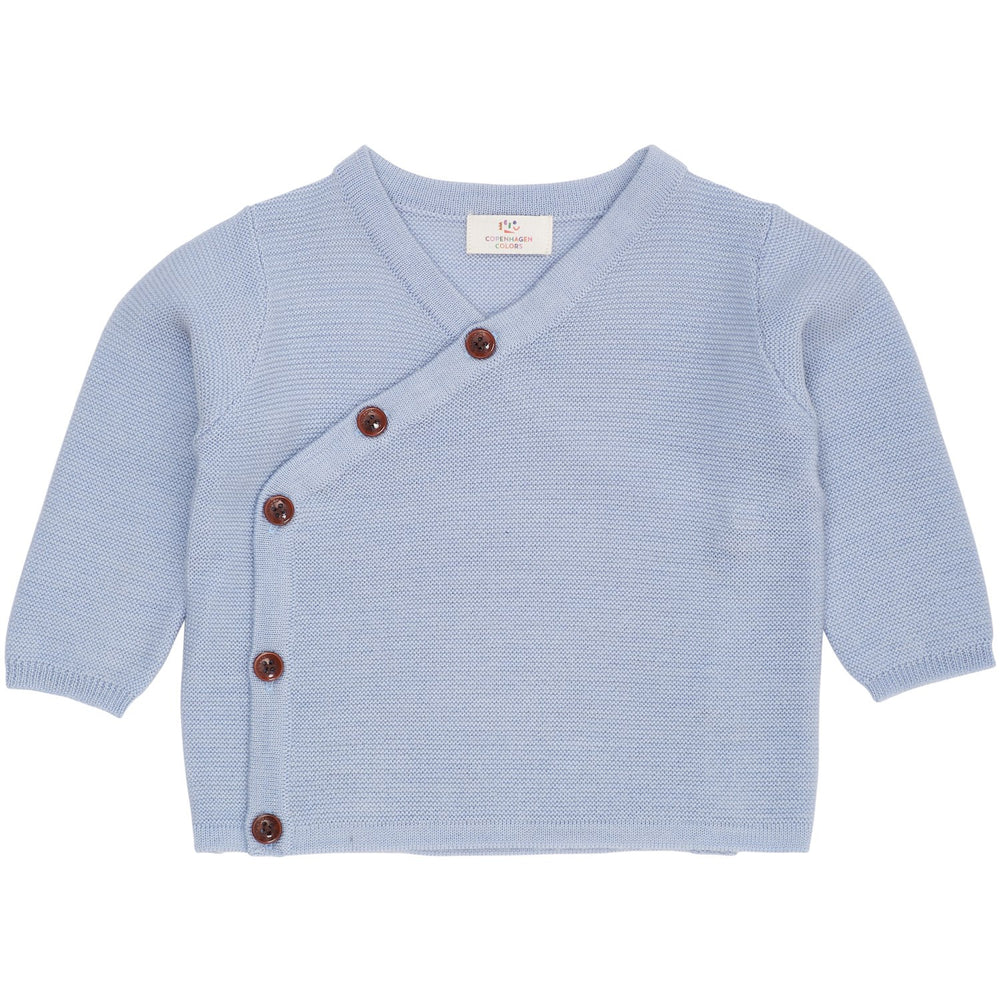 Køb COPENHAGEN COLORS Dusty Blue Merino Baby Cross-Over Cardigan In Garter Stitch