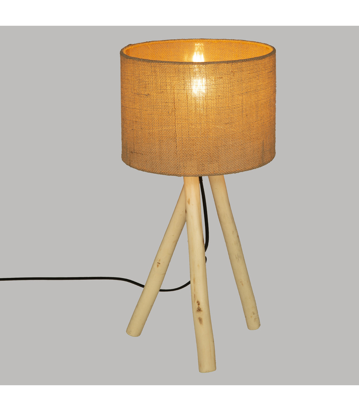 Lampe à poser trépied en bois et abat-jour en coton h 52 cm