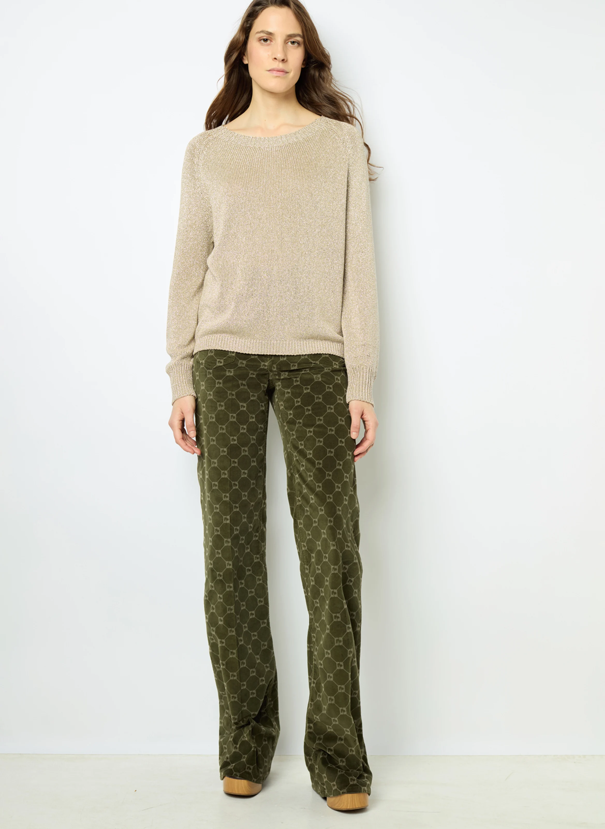 JAYLIN - Pull fin col rond en lurex | Beige