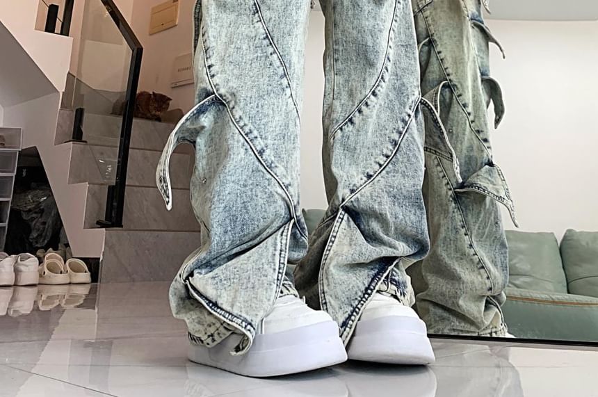 Chisan - High Waist Washed Wide Leg Jeans