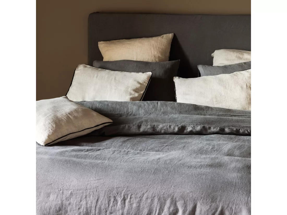 Drap plat uni 270x300 cm 100% lin lavé effet froissé SONATE vert Thym