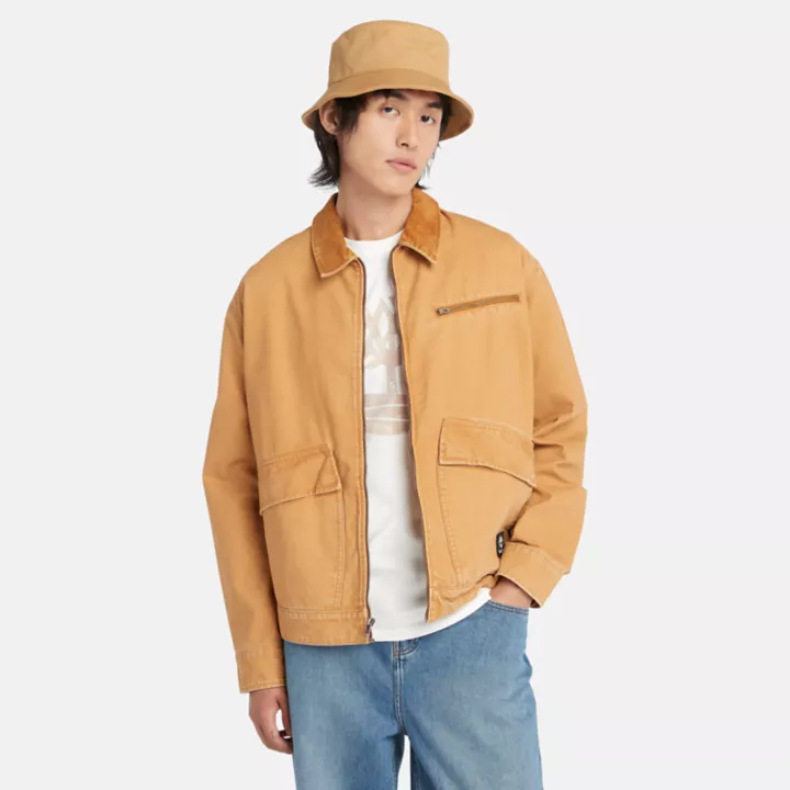 Veste en toile délavée pour homme en jaune foncé