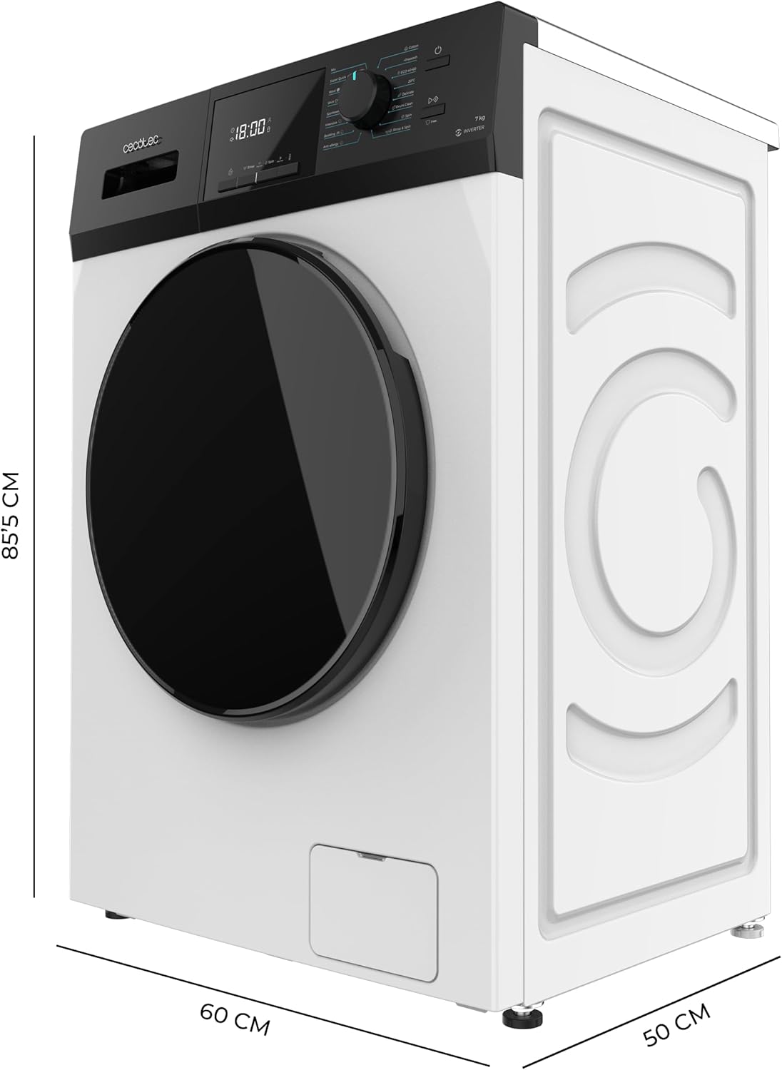 Cecotec Waschmaschine Frontlader Bolero Dresscode 7411 Inverter. 1850 W, 1200 U/min, 7 kg, 16 Programme, Motor Inverter Plus, KidLock, DelayStart, SteamMax, DrumClean, Stop&Go, Weiß