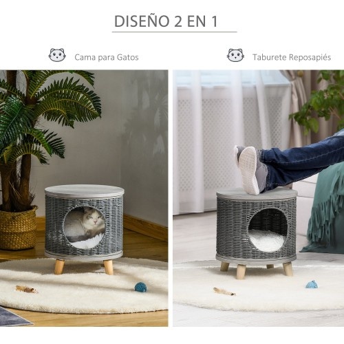 Caverna elevada para gatos cinzentos Pawhut
