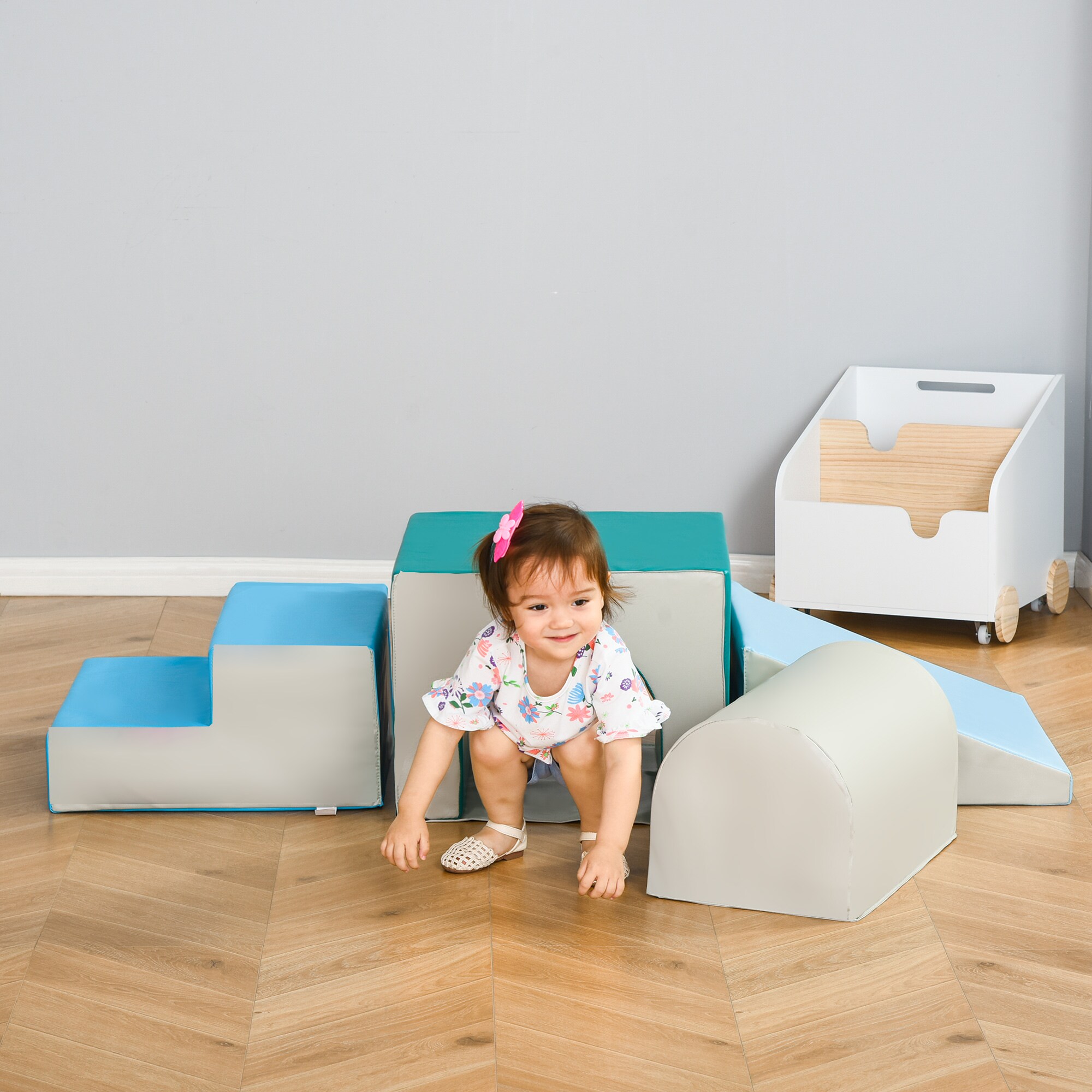 HOMCOM Bausteine 4er-Set Bausteine Schaumstoffblöcke, einfache Reinigung Hellgrau,Blau.Grün 150 x 50 x 39 cm (LxBxH)