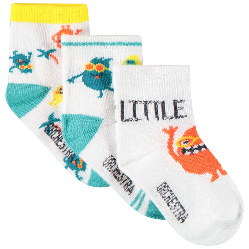 Lot de 3 paires de chaussettes motif monstres pour bébé garçon - Blanc