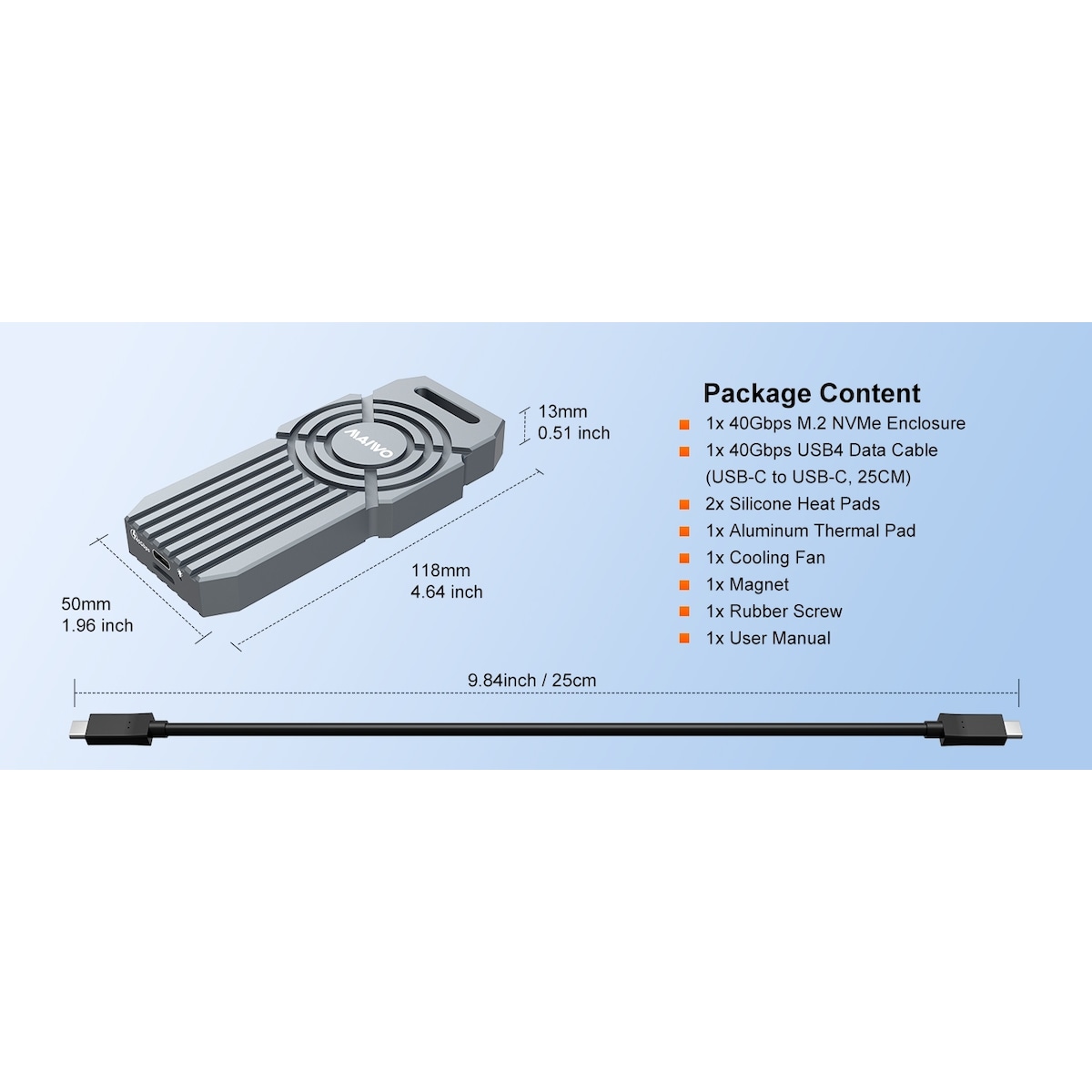 MAIWO USB4 Type-C M.2 NVMe SSD eksternt kabinett Aluminium 40 Gbps